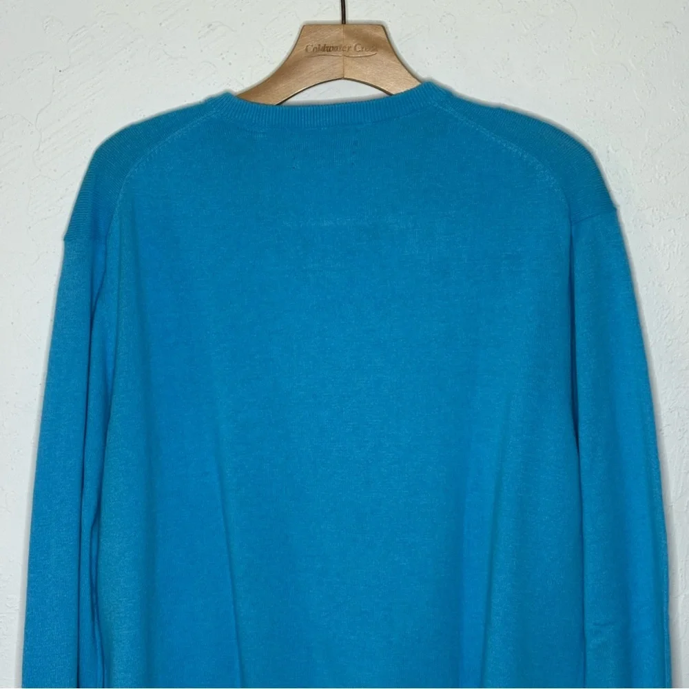 Alan Flusser Cotton Silk Cashmere‎ V Neck Blue Sweater Men’s L Soft Pullover